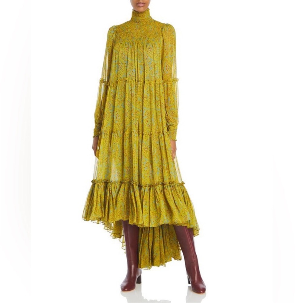Cinq à Sept Yellow Floral Midi Dress